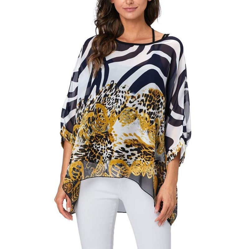 Ckikiou Plus Size Batwing Flowy Semi Sheer Chiffon Blouse Tunic for Women Summer Floral Print Boho Beach Cover ups - Image 2